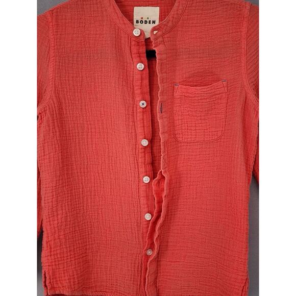 Mini Boden Shirt Youth 8-9Y Pink Cotton Gauze Long Sleeve Henley Crinkle Pocket - Picture 4 of 10